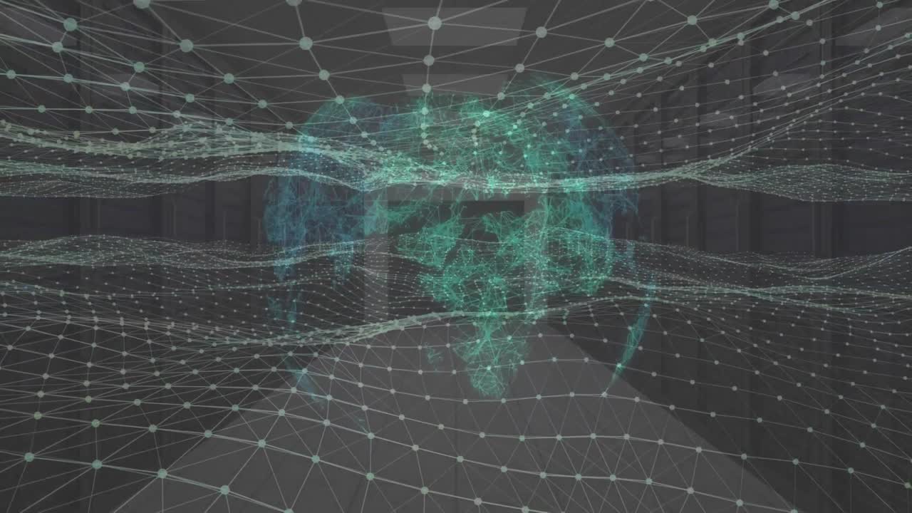 Globe spinning against digital waves