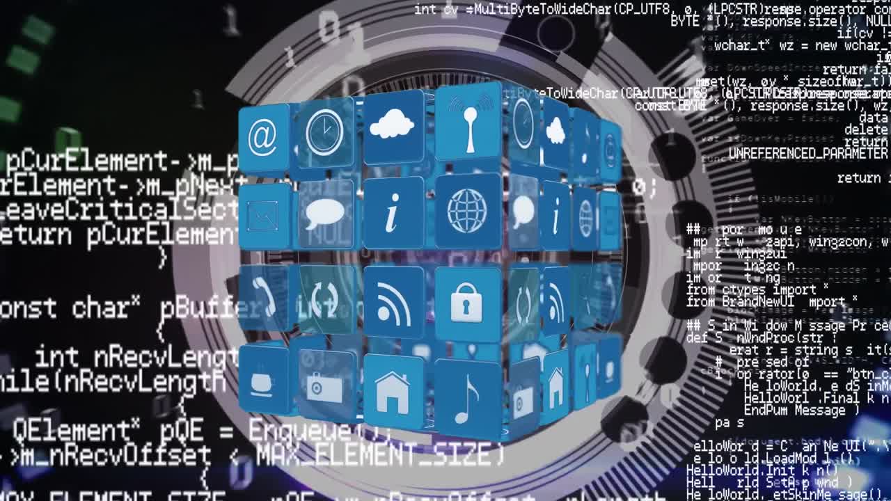 iconos y símbolos de internet en el cubo
