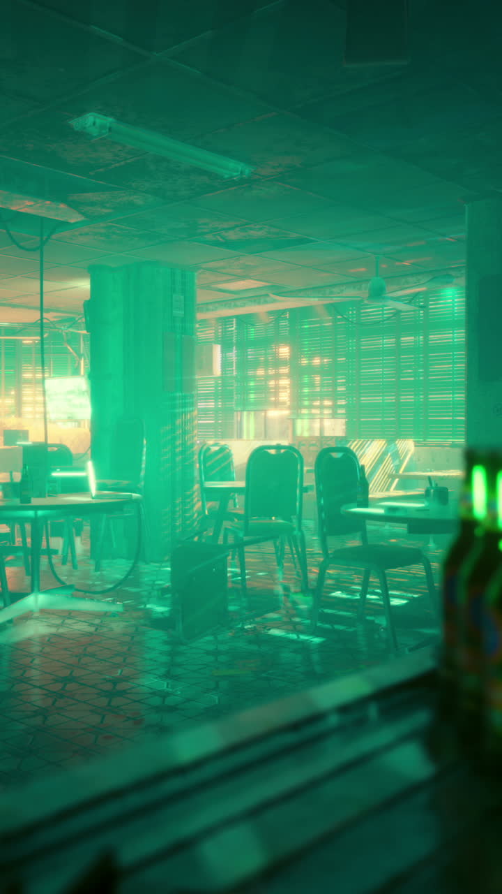 밤에는  비어 있고 황폐한 식당