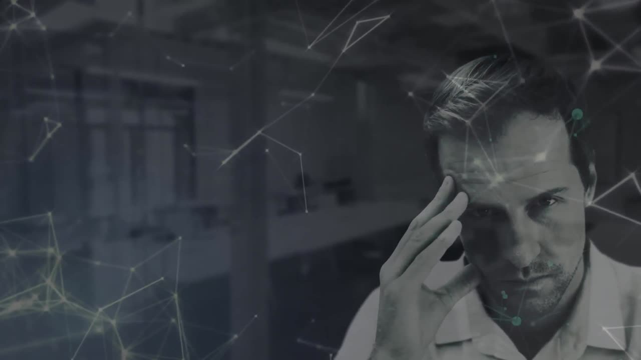 연결망을 가진 걱정스러운 남자의 초상화