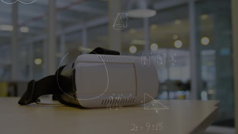 animación de ecuaciones matemáticas sobre auriculares vr en la mesa