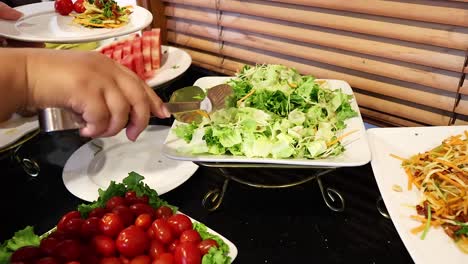 hands preparing a fresh vegetable salad