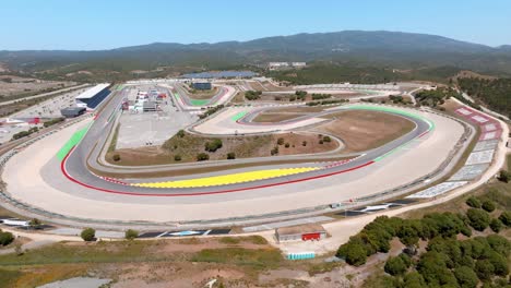 aerial medium view of empty portimao circuit race track algarve portugal