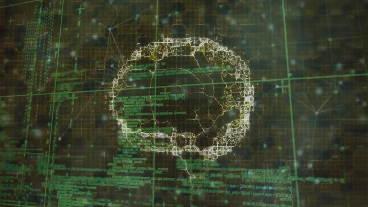 animación de escaneo cerebral y red de conexiones con procesamiento de datos sobre fondo negro