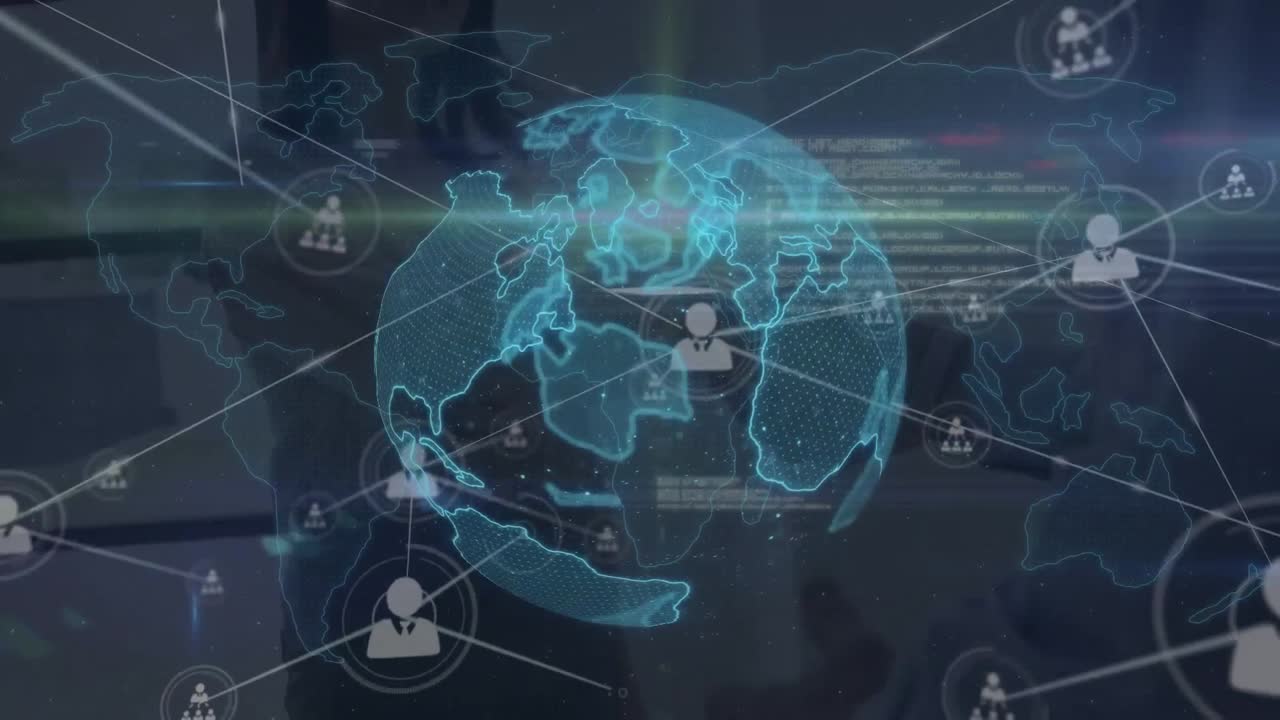 Animation of globe, connections and data processing