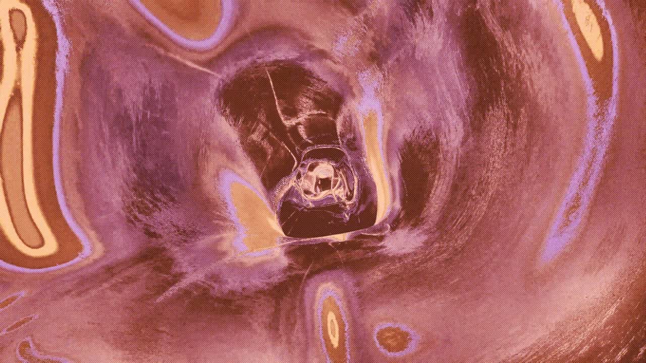 Questo loop visivo presenta un effetto tunnel luminoso e colorato con motivi vorticosi e transizioni fluide. È perfetto per creare un'atmosfera coinvolgente durante eventi o presentazioni