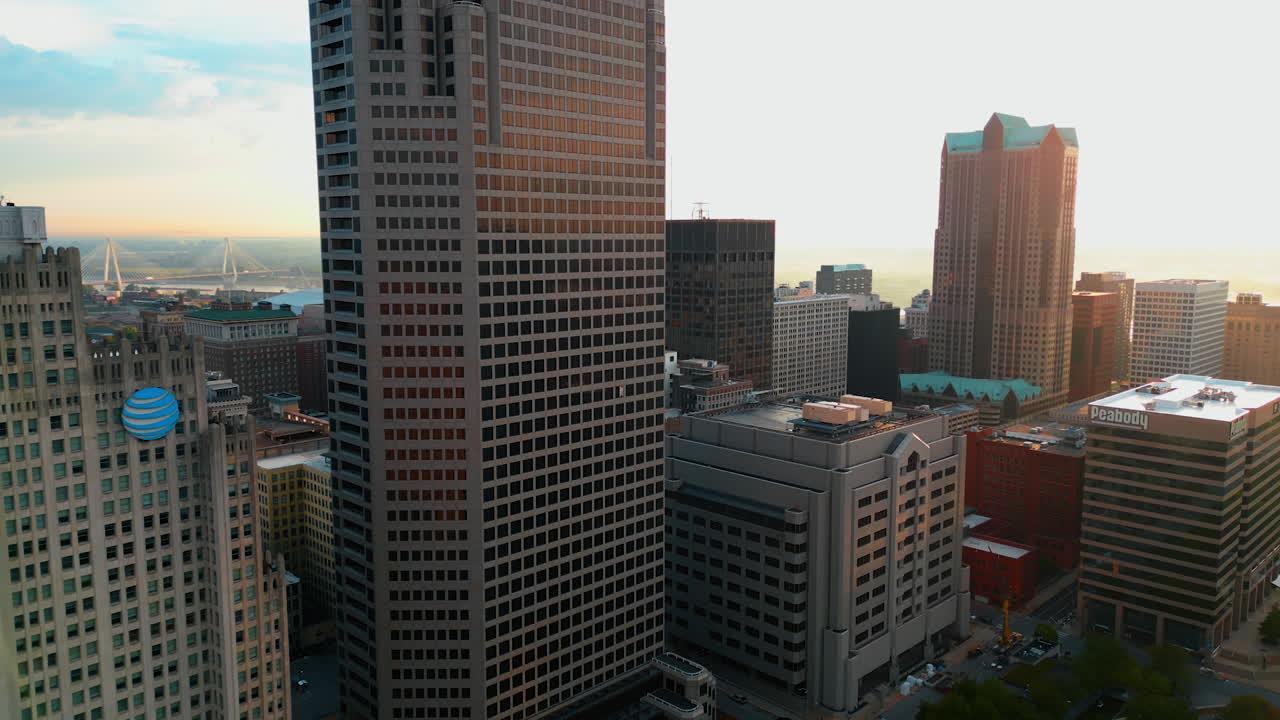 Saint Louis USA, 14 August 2025: Modern urban landscape of grey high-rises. Aerial perspective on the cityscape of Saint-Louis, Missouri, USA