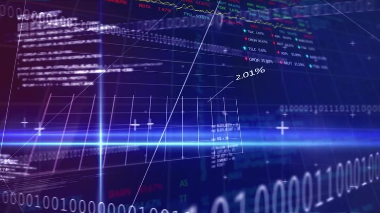 Digital Financial Data Visualization with Stock Market Graphs and Binary Code