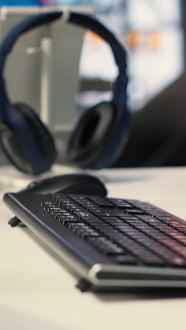 Vertical Video Empty desktop with futuristic software tools shows live AI brain processing