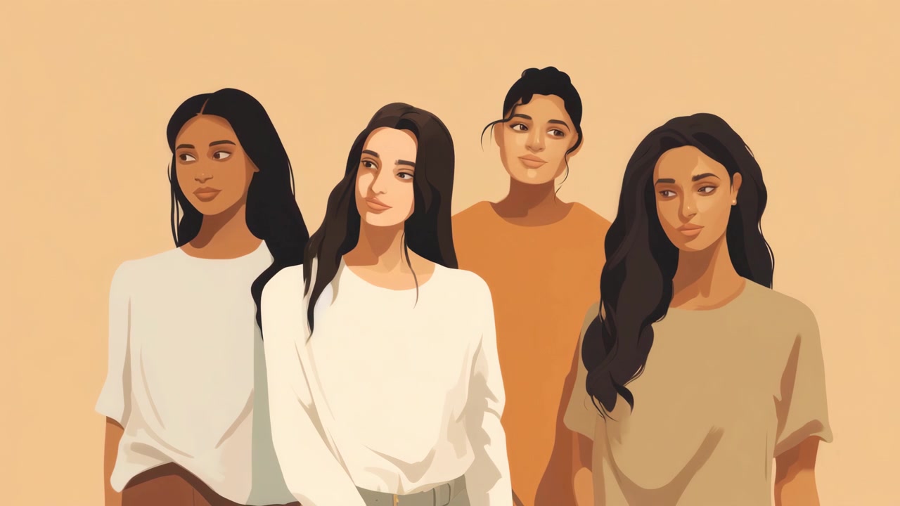 Ilustración de mujeres diversas de pie juntas