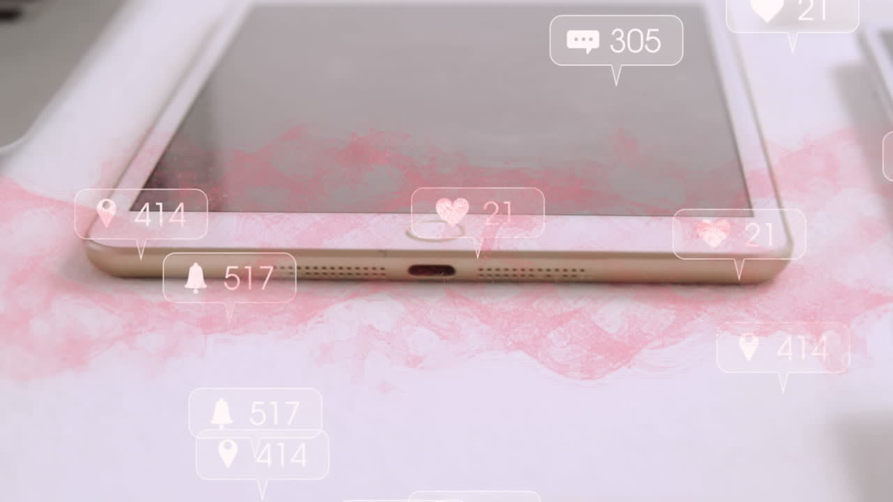 태블릿에서 소셜 미디어 아이콘의 애니메이션