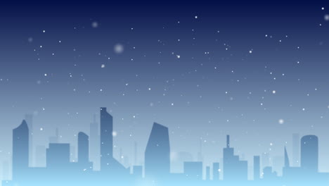 cityscape silhouette at night with snow