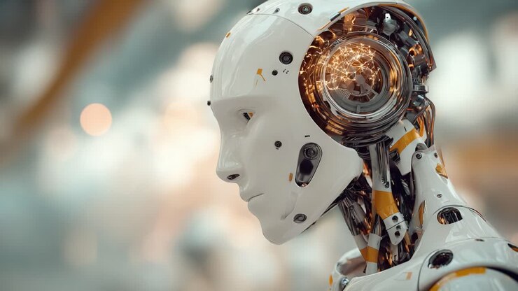 Esplorando la robotica avanzata: un robot umanoide futuristico che mette in mostra design innovativo e intelletto in un ambiente high-tech