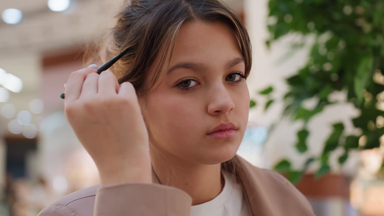 자신감 넘치는 여성이 쇼핑하고, 젊은 여성이 편안하게 화장품을 살펴보고, 현대적인 소매점 진열대에서 여성 쇼핑객이 자신감을 보이고, 세련된 매장 환경에서 당당한 여성이 미용 제품을 살펴봅니다.