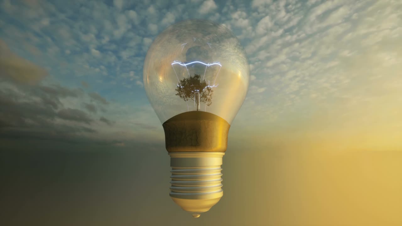 Lampada a incandescenza ecologica Concetto di industria della tecnologia del business energetico Paesaggio verde 4k