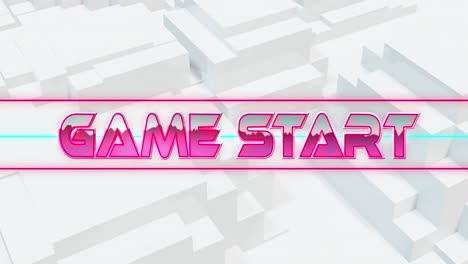 Animation-of-game-start-text-over-neon-lines-with-3d-background