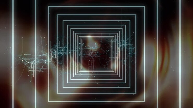 Animation of network of connections and digital tunnel on black background