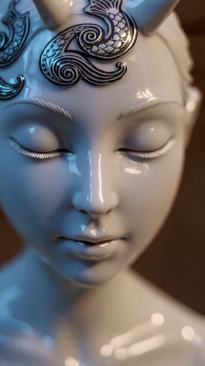 Close-up of a Ceramic Sculpture of a Mythological Woman