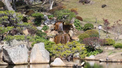 progression of a serene waterfall in a lush garden