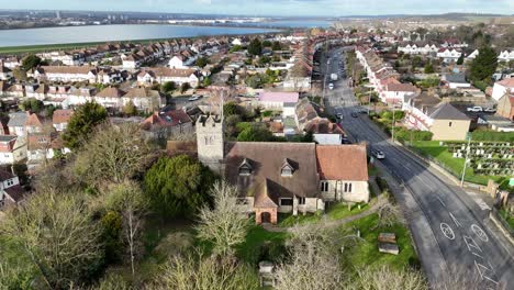 Chingford Old Church all saints , UK ,12th century, church drone,aerial