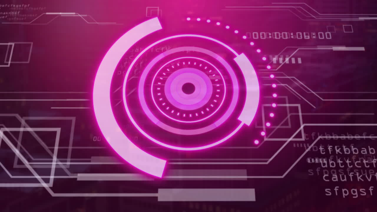 animación de interfaz circular futurista sobre datos digitales y fondo de codificación