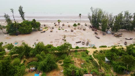 villages nearby kuakata sea beach with fishing boats in bangladesh