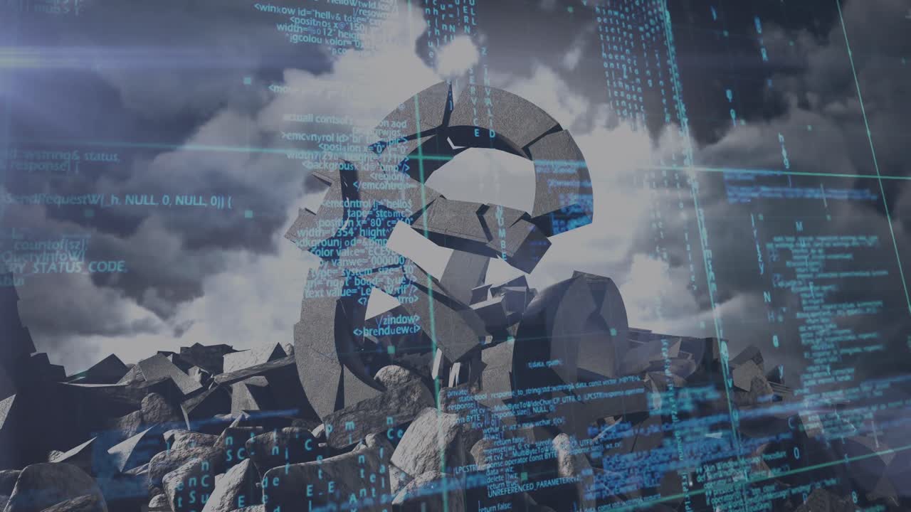 animación del procesamiento de datos a través de flashes y euros hechos de piedra