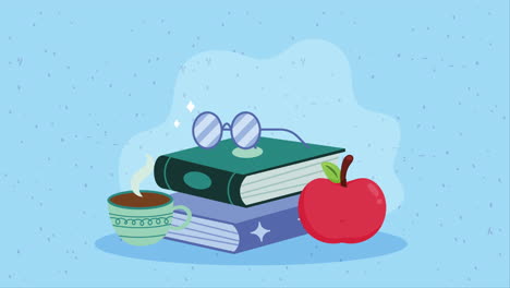 dos libros de texto con animación de manzana