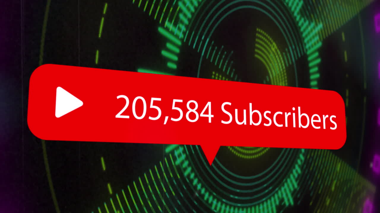 소셜 미디어 가입자의 애니메이션 텍스트 오버 네온 스 스캔