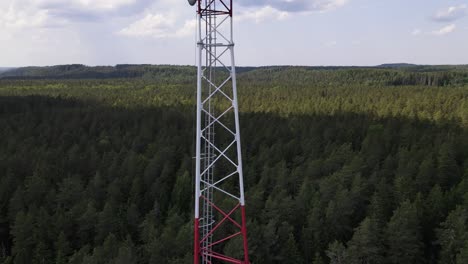 5g mobile phone signal tower high above the treeline in a remote location