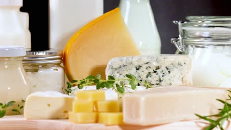 assorted dairy items arranged on a table