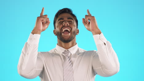 face, winner and celebration of business man