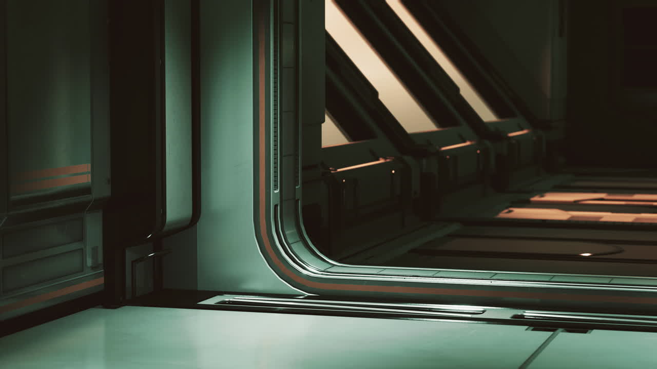 우주선에 있는 공상과학 금속 채널