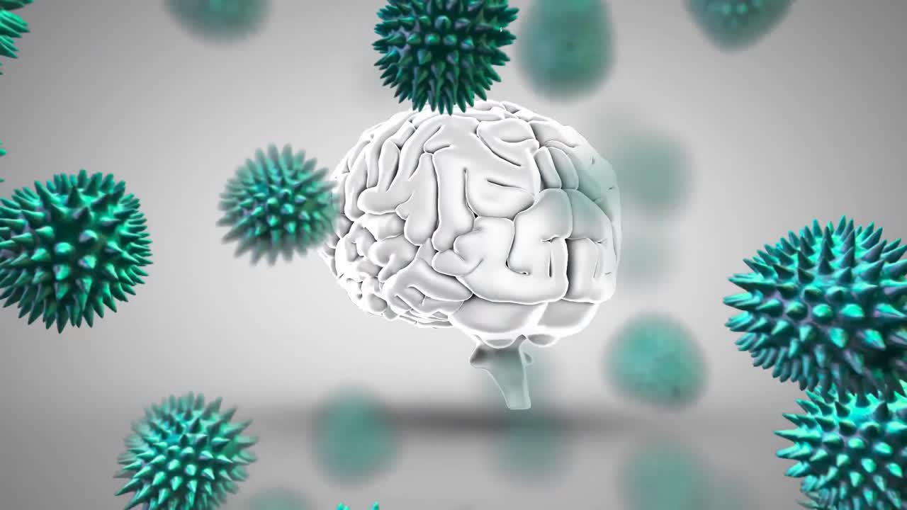 Digital composite of a brain attacked by foreign substances