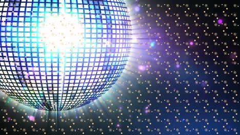 Animation-of-glowing-disco-ball-over-dark-background