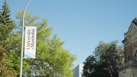 static shot of university of manitoba sign on street light during fall