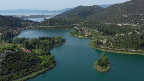 beautiful bacina lakes by the mountains of croatia -aerial