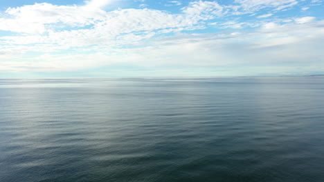 aerial: rippling and calm blue baltic sea with fluffy cloudy sky