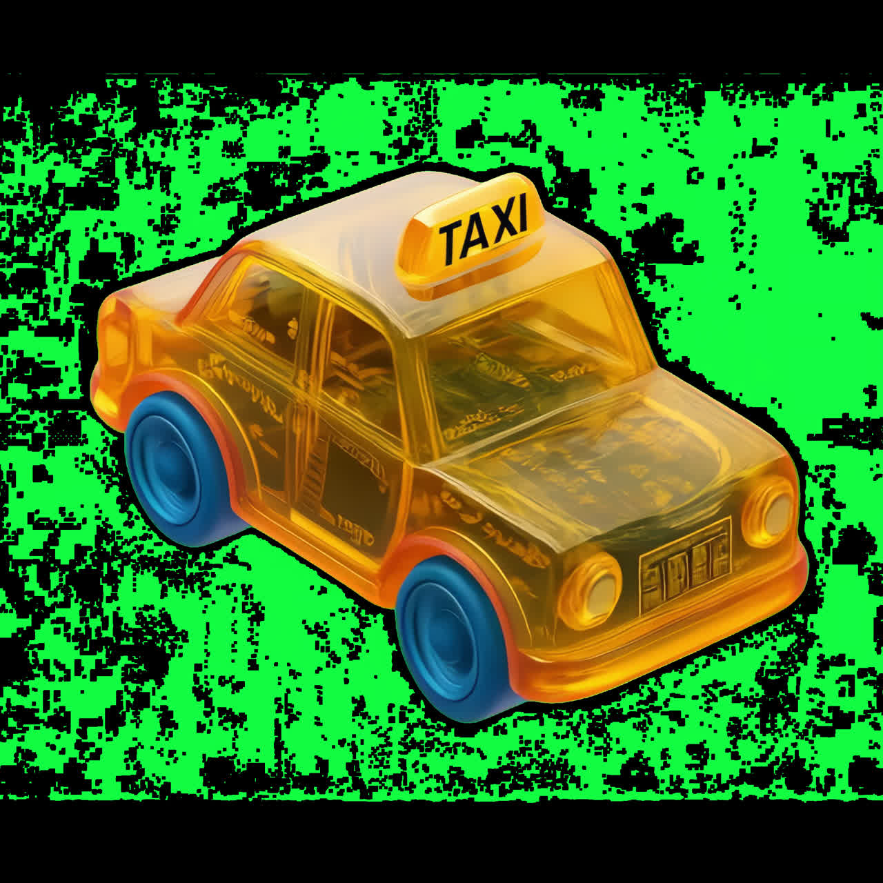Hình minh họa hoạt hình taxi đồ chơi đầy màu sắc, tài nguyên độc lập, video 4K trong suốt, kênh alpha, ProRes
