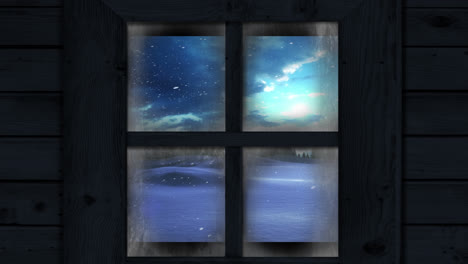 Animation-of-snow-over-winter-scenery-seen-through-window