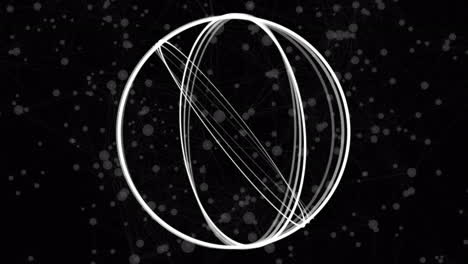 animación de círculos blancos que giran sobre redes de conexiones con puntos brillantes