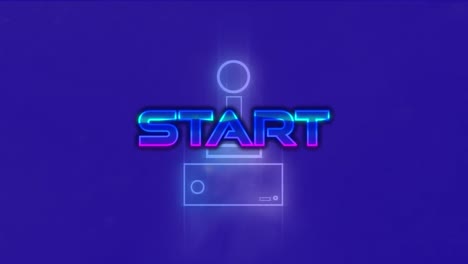 animation of start text over video game controller and purple background