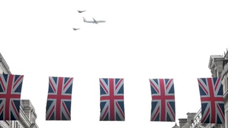 ve day, planes over regents street, london, united kingdom