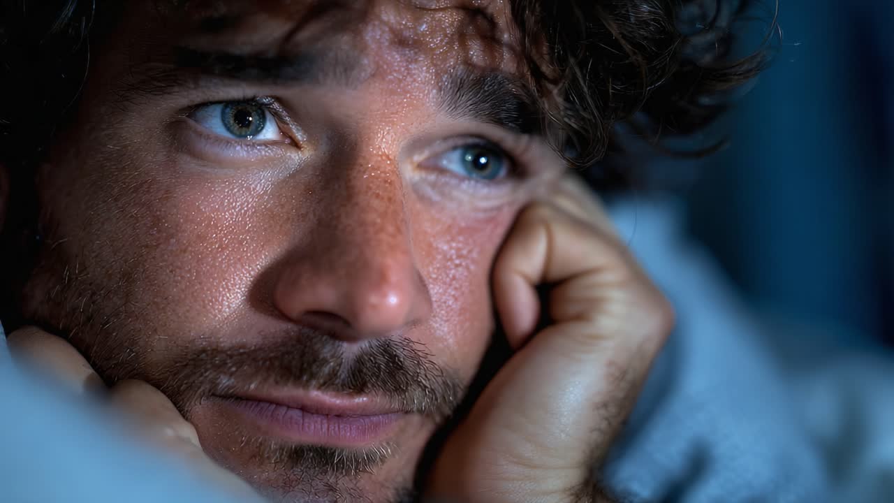 A Man Lost in Contemplation: Deep Thoughts and Emotions Captured in Intense Close-Up Moments, Revealing Inner Turmoil and Vulnerability