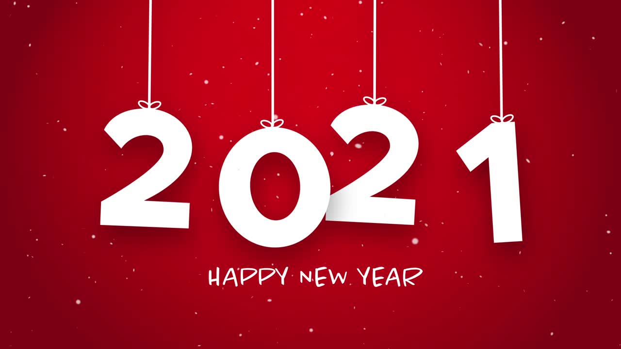 Schriftzug Frohes Neues Jahr 2021 auf rotem Hintergrund, Konzept Neujahrsvorsätze