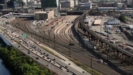 highway and railways near 30th street station, fairmount park, philadelphia, pennsylvania, usa