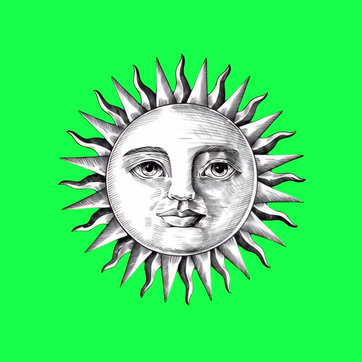 Ilustração Animada de Sol Vintage com Olhos Piscando em Tela Verde