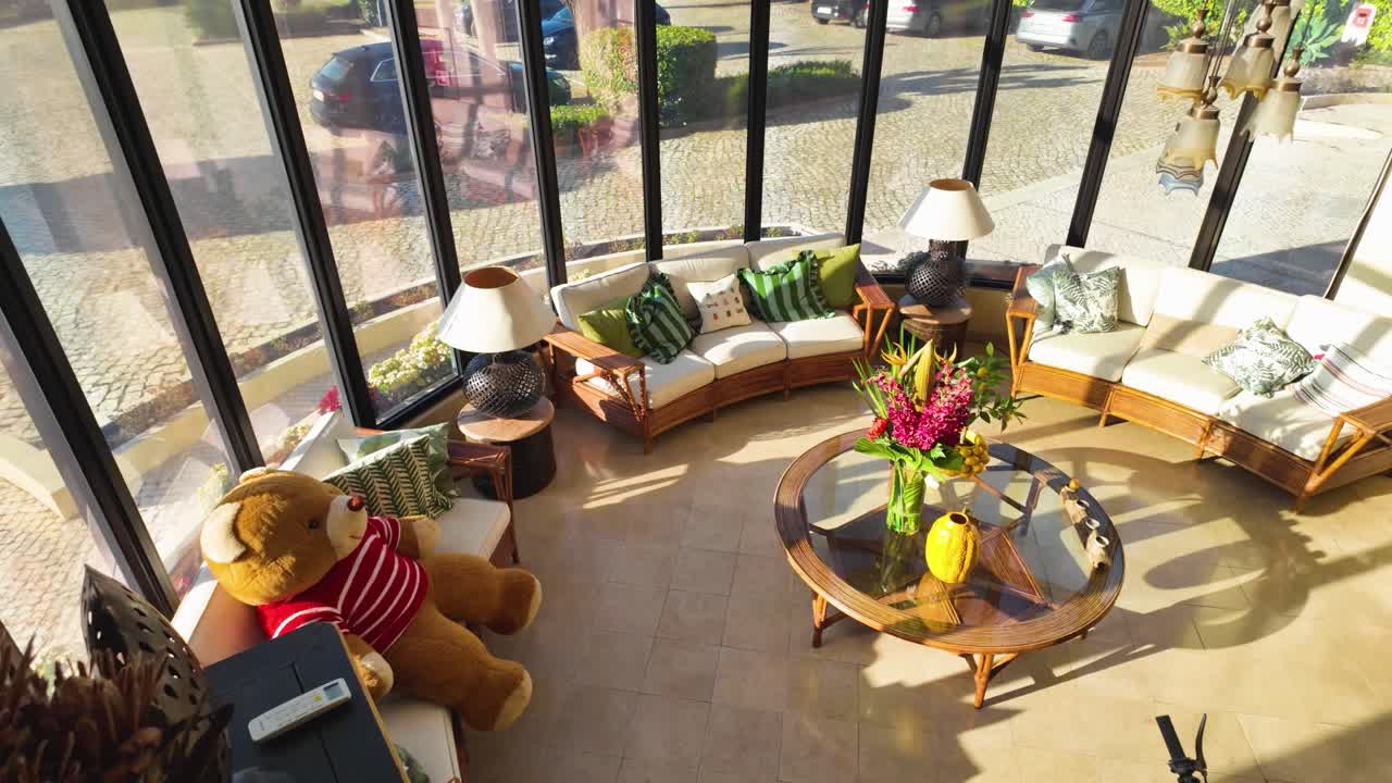 Bright living area with modern decor and natural light