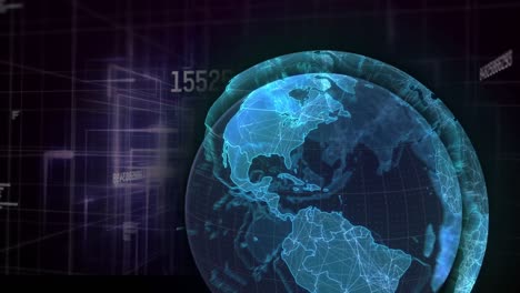 animación de un globo con números en una interfaz digital futurista