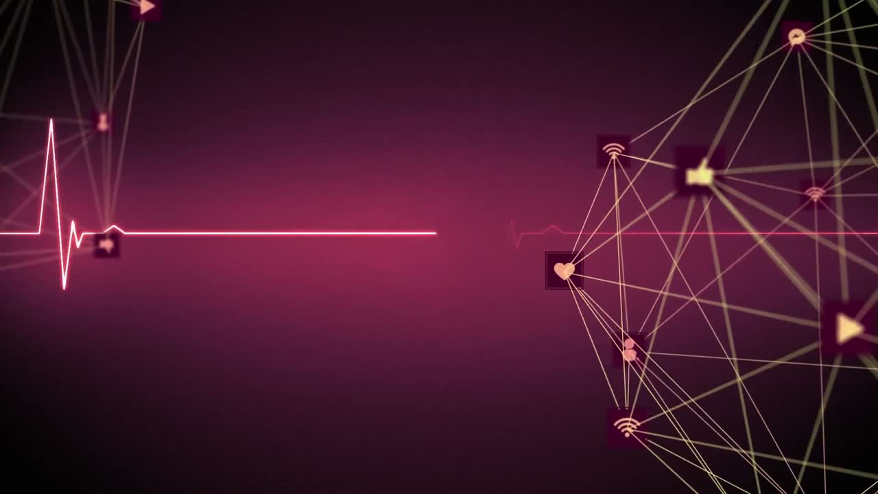 globo de iconos digitales contra el monitor de latidos cardíacos